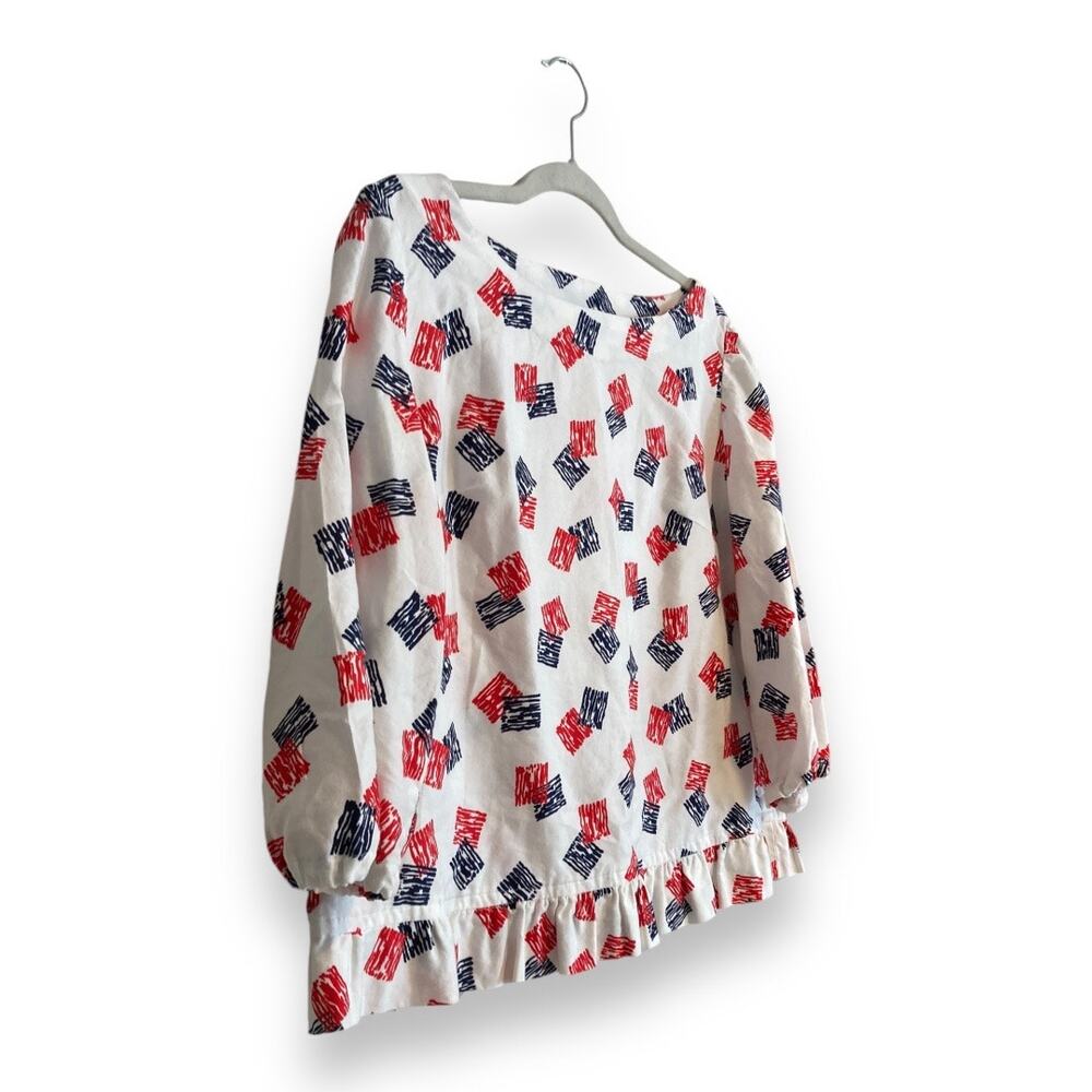 Womens Vintage Hand Made Red White Ruffle 3/4 Sleeve Boat Neck Tunic Top Size XL - Picture 3 of 16